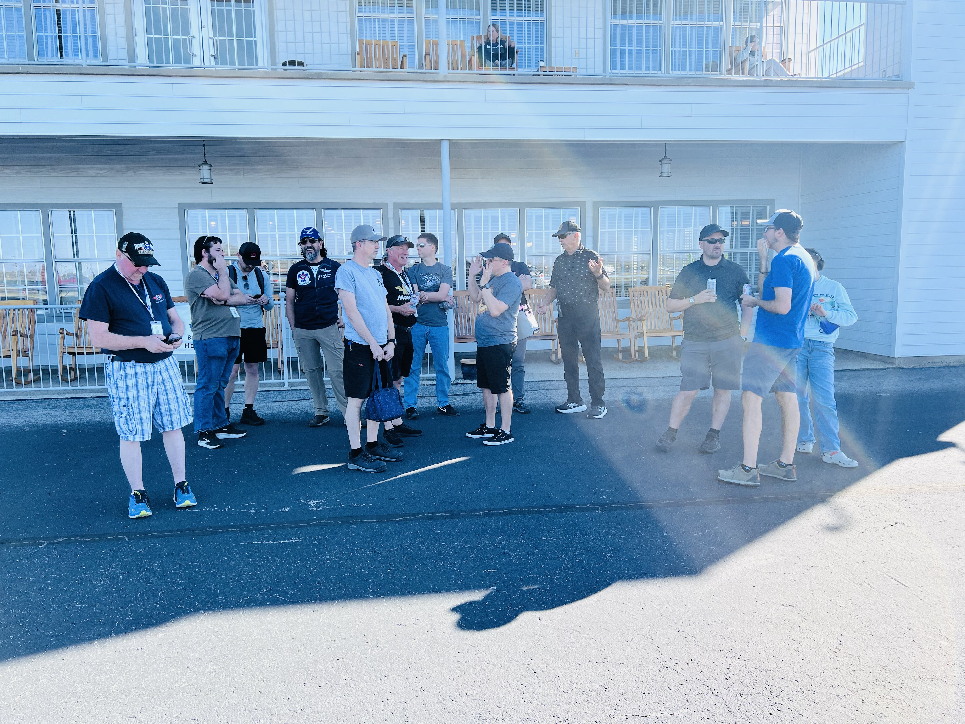 Group gathered outside the Hangar Hotel