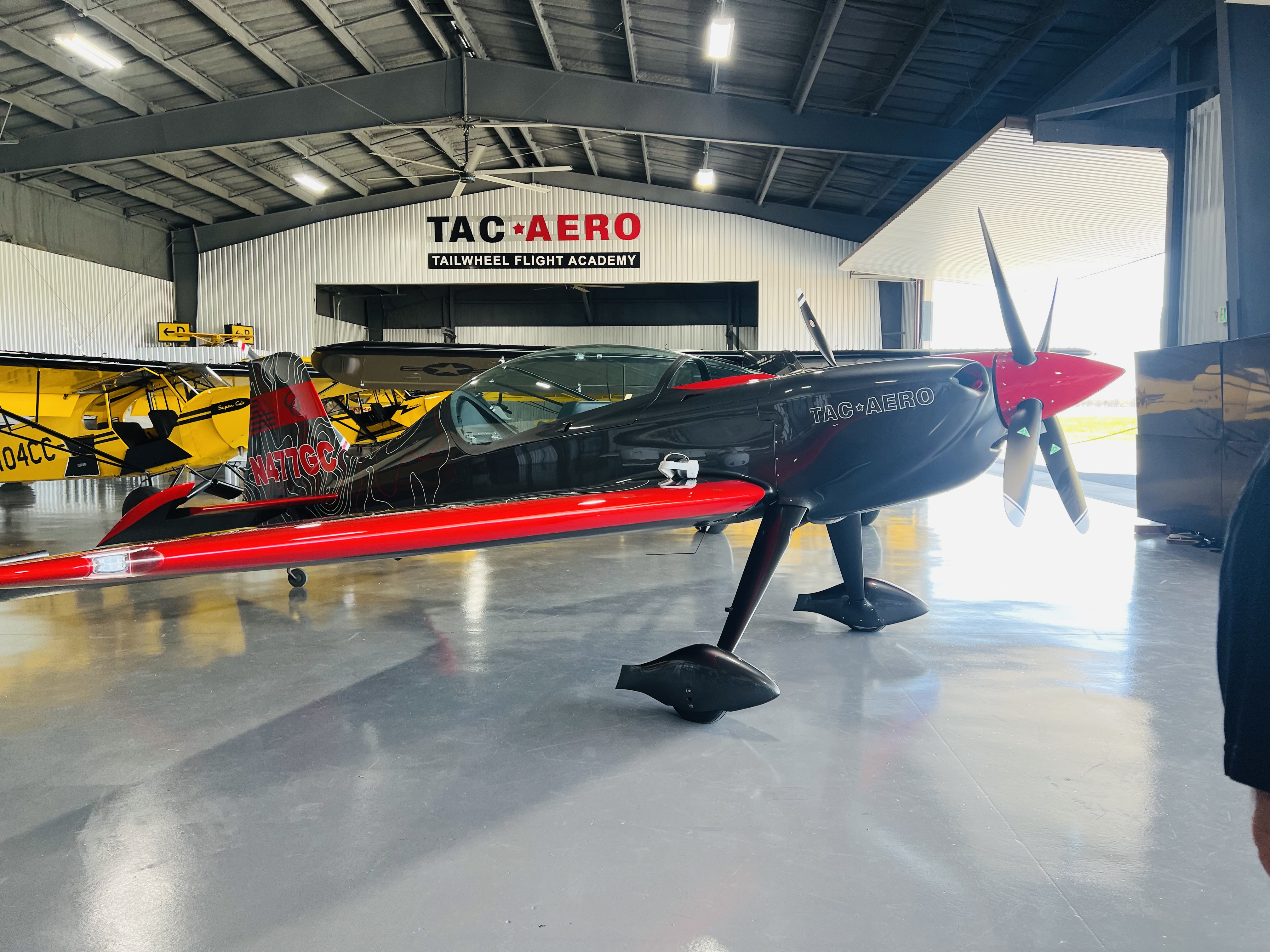 GameBird GB1 aerobatic aircraft in the TacAero hangar