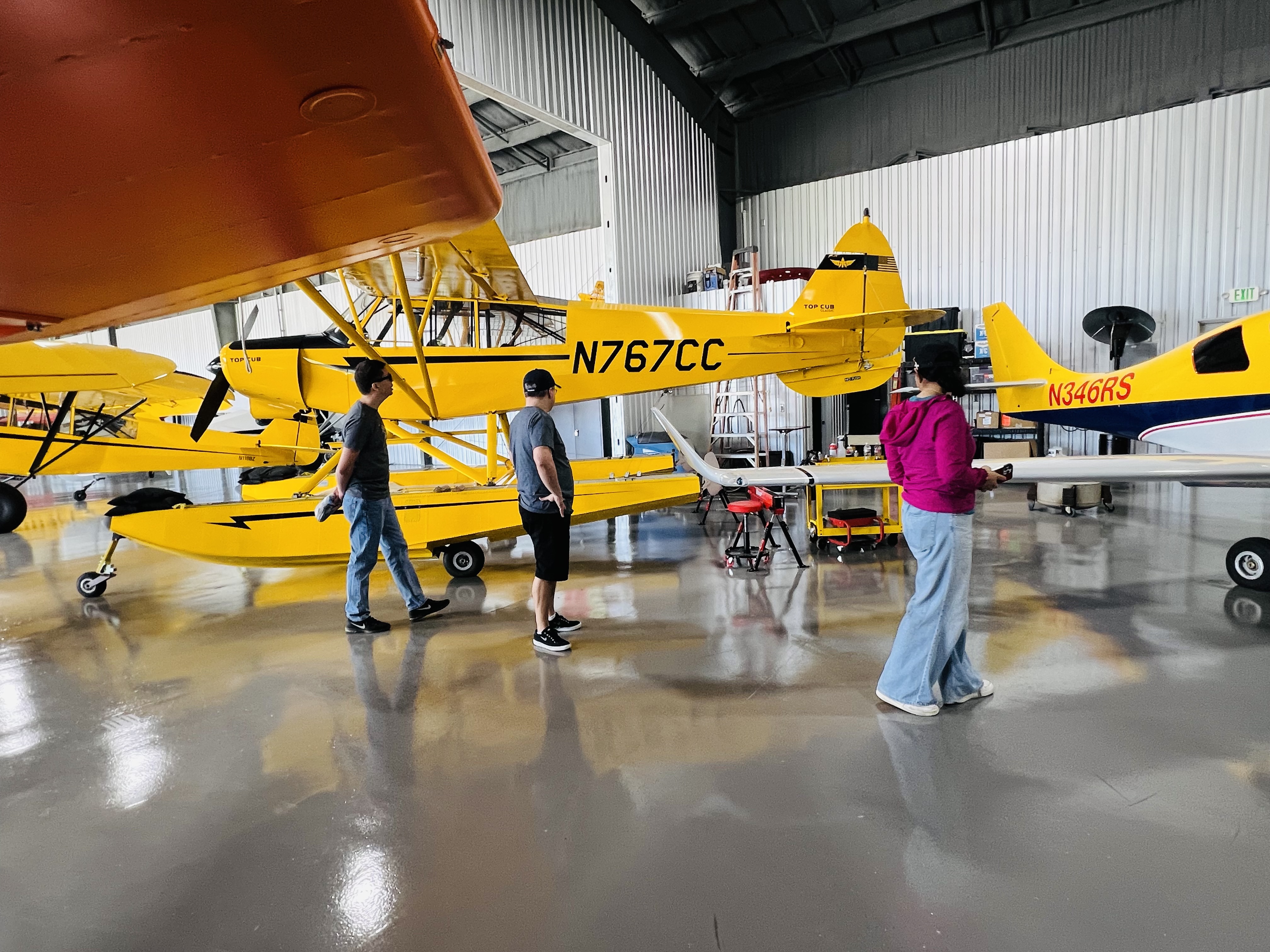 Top Cub N767CC on the hangar floor